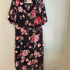 Calvin Klein Pink and Red High Low Sundress with Notched Collar